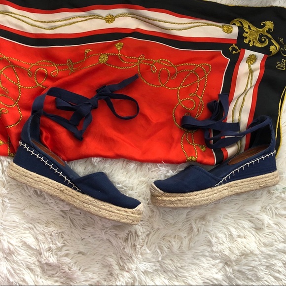 Talbots Shoes - Talbots Blue Woven Cotton Lace Up Espadrilles 8.5
